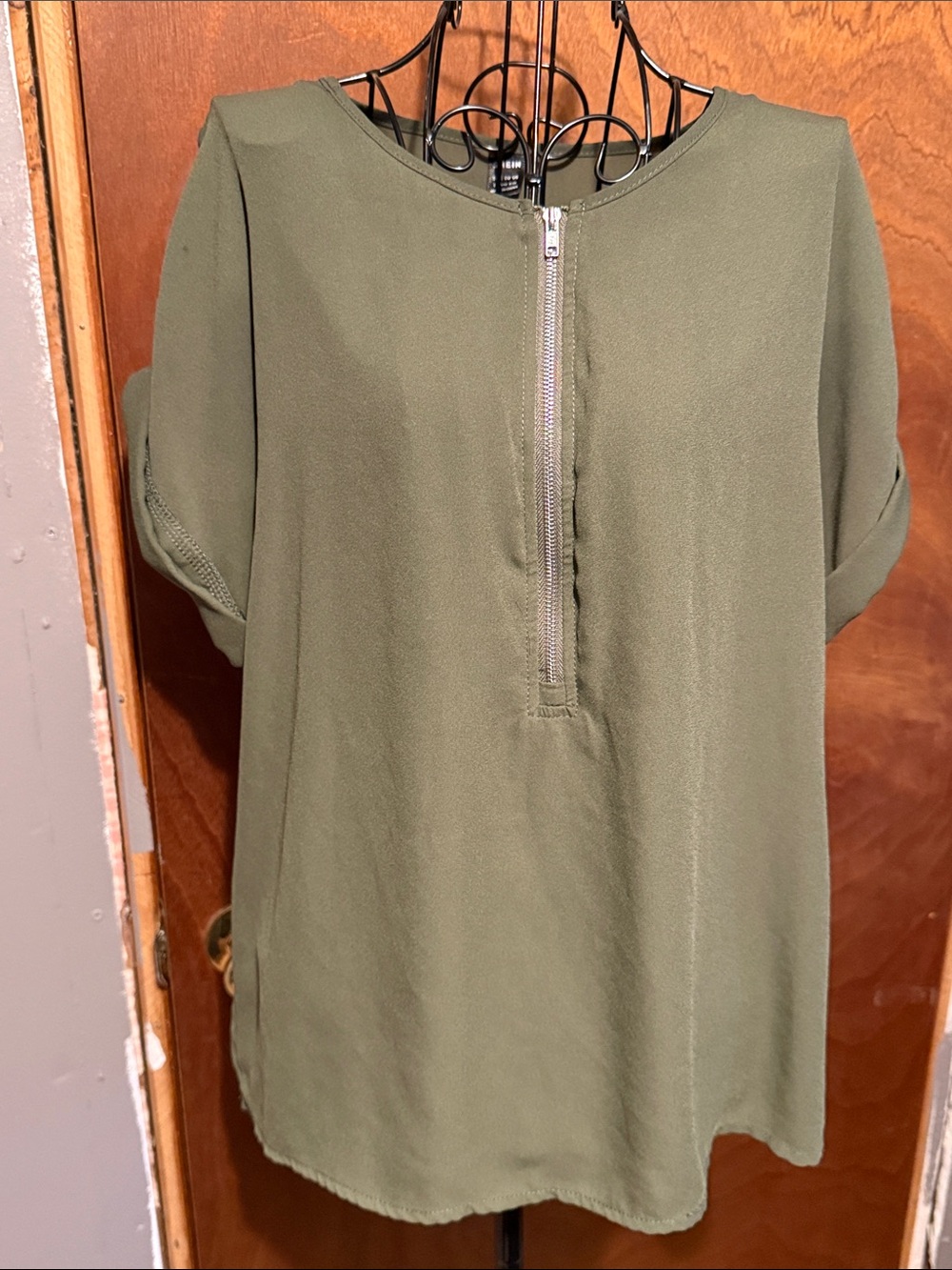 SHEIN Olive Green Zip-Front Tunic Top
